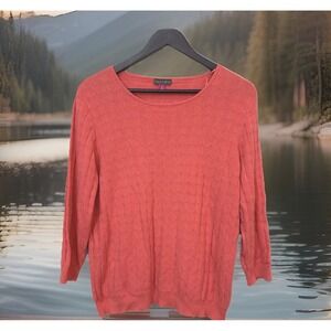 Vince Camuto Sweater Womens XL Coral Pink Textured Pointelle Knit 3/4 Sleeve